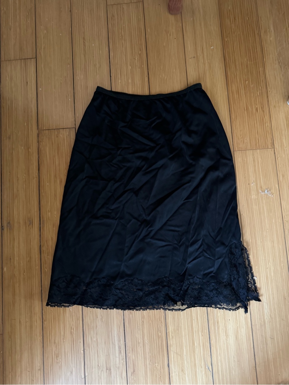 Vintage Black Lace-Hem Slip Skirt